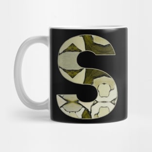 Letter S Monogram Initial Olive Green Pearl White Aesthetic Abstract Pattern Painting On Canvas Mug